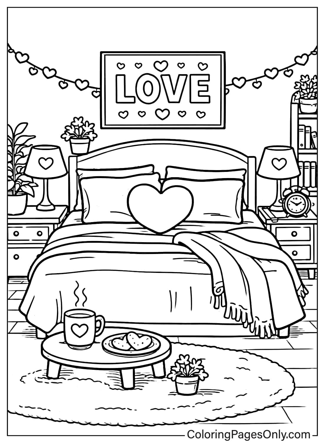 Love Coloring Pages Cozy Bedroom Scene from Love