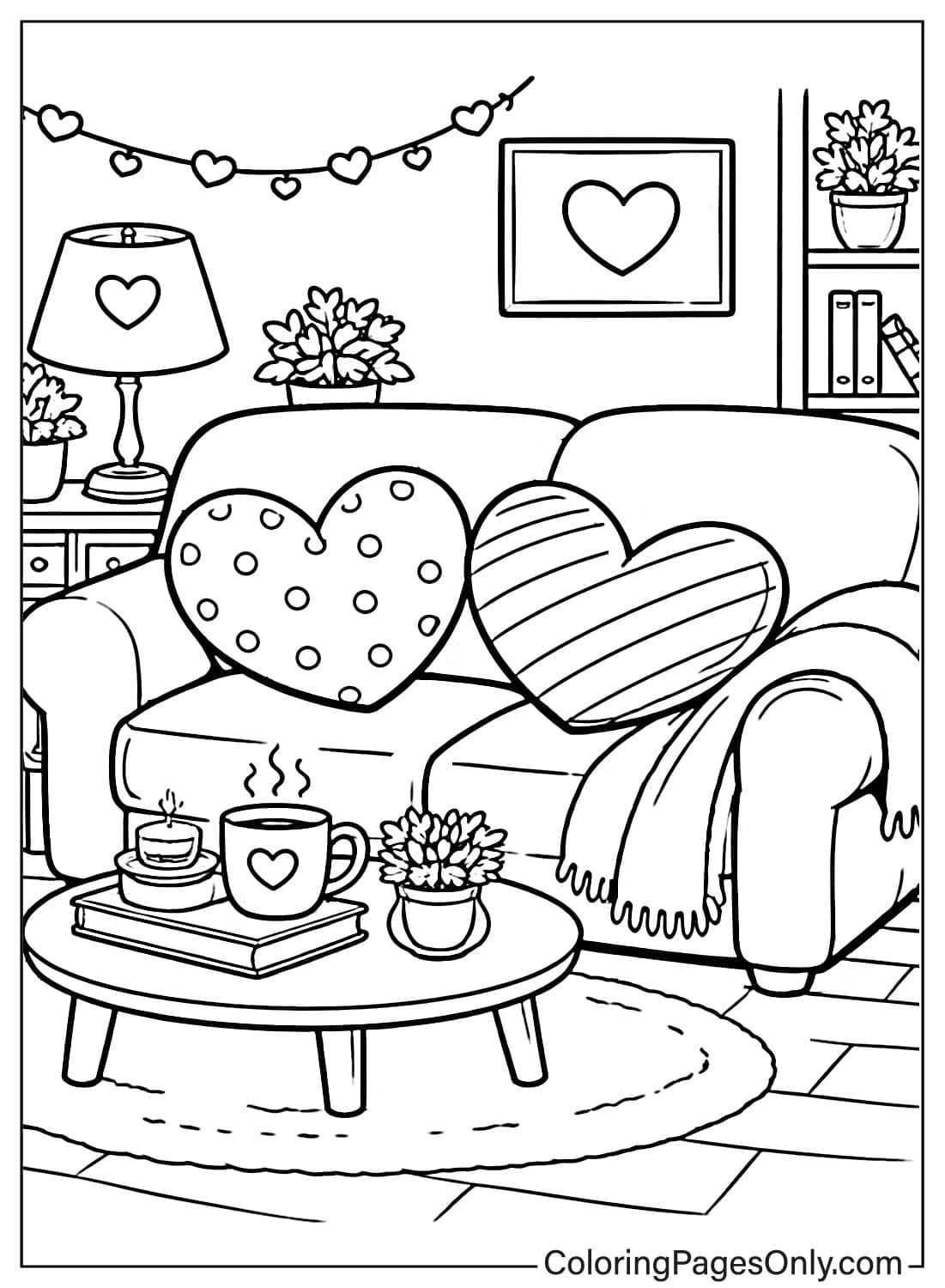 Love Coloring Pages Cozy Living Room from Love