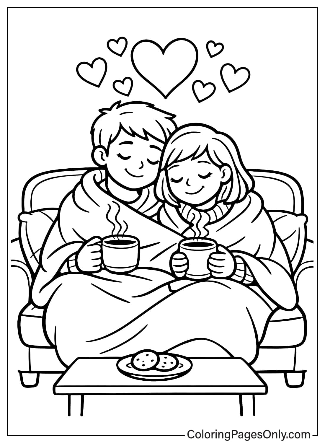 Cozy Love Coloring Pages Couple Drinking Coffee from Cozy Love