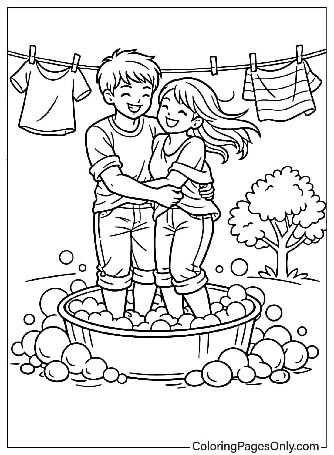 Cozy Love Coloring Pages Couple Washing Clothes from Cozy Love
