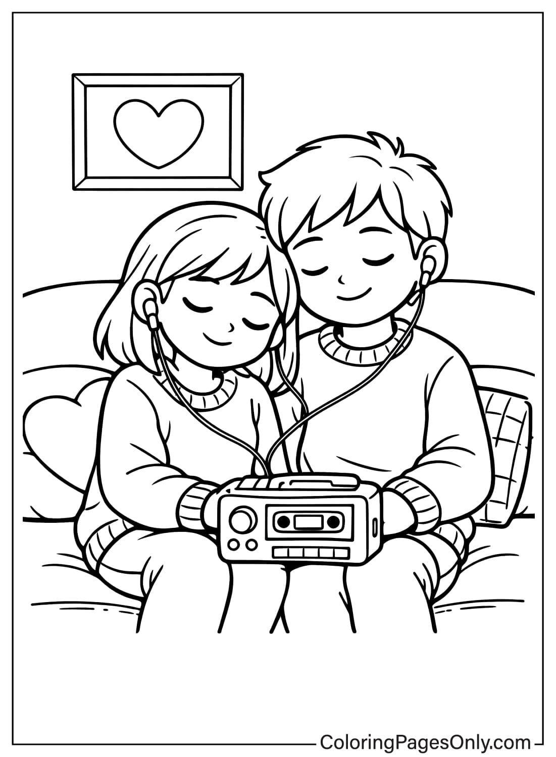Cozy Love Coloring Pages Couple Listening Music from Cozy Love