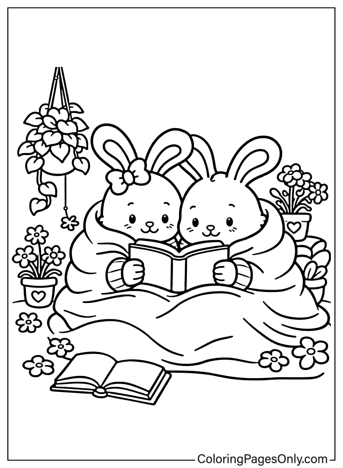 Cozy Love Coloring Pages Cute Bunnies Reading from Cozy Love