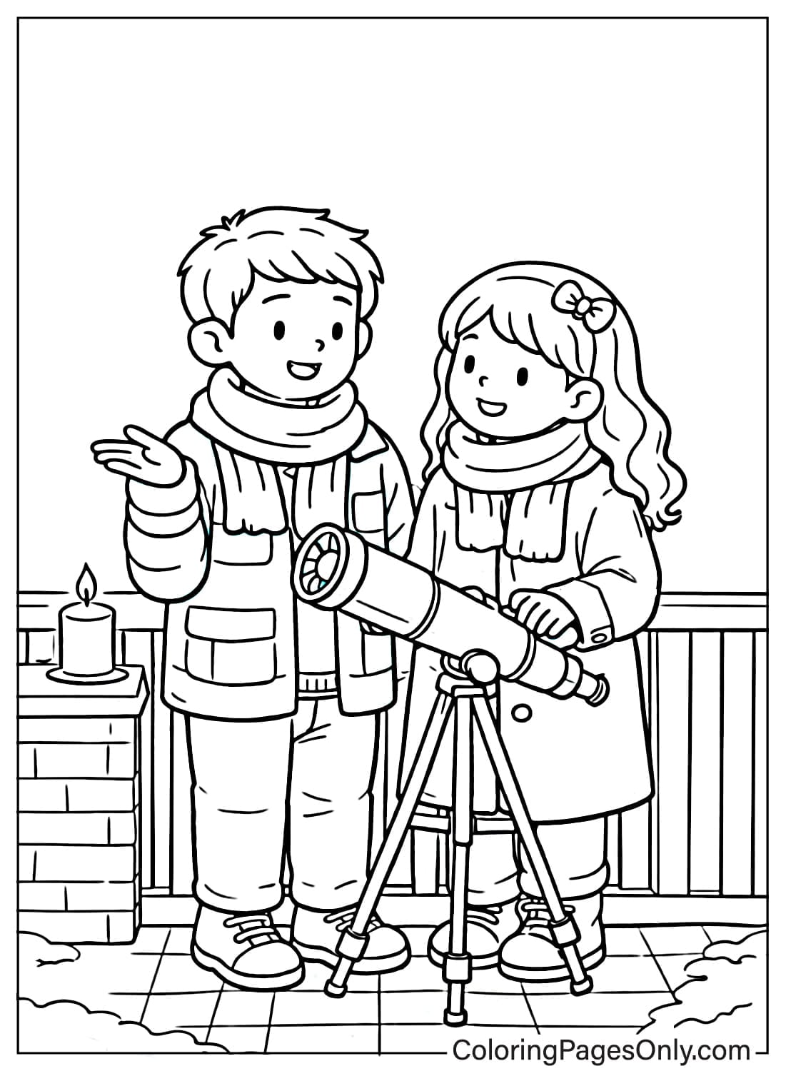 Cozy Love Coloring Pages Couple Using Telescope from Cozy Love