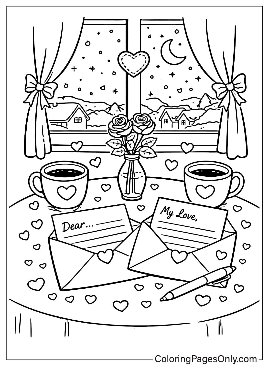 Cozy Love Coloring Pages Romantic Window Scene from Cozy Love