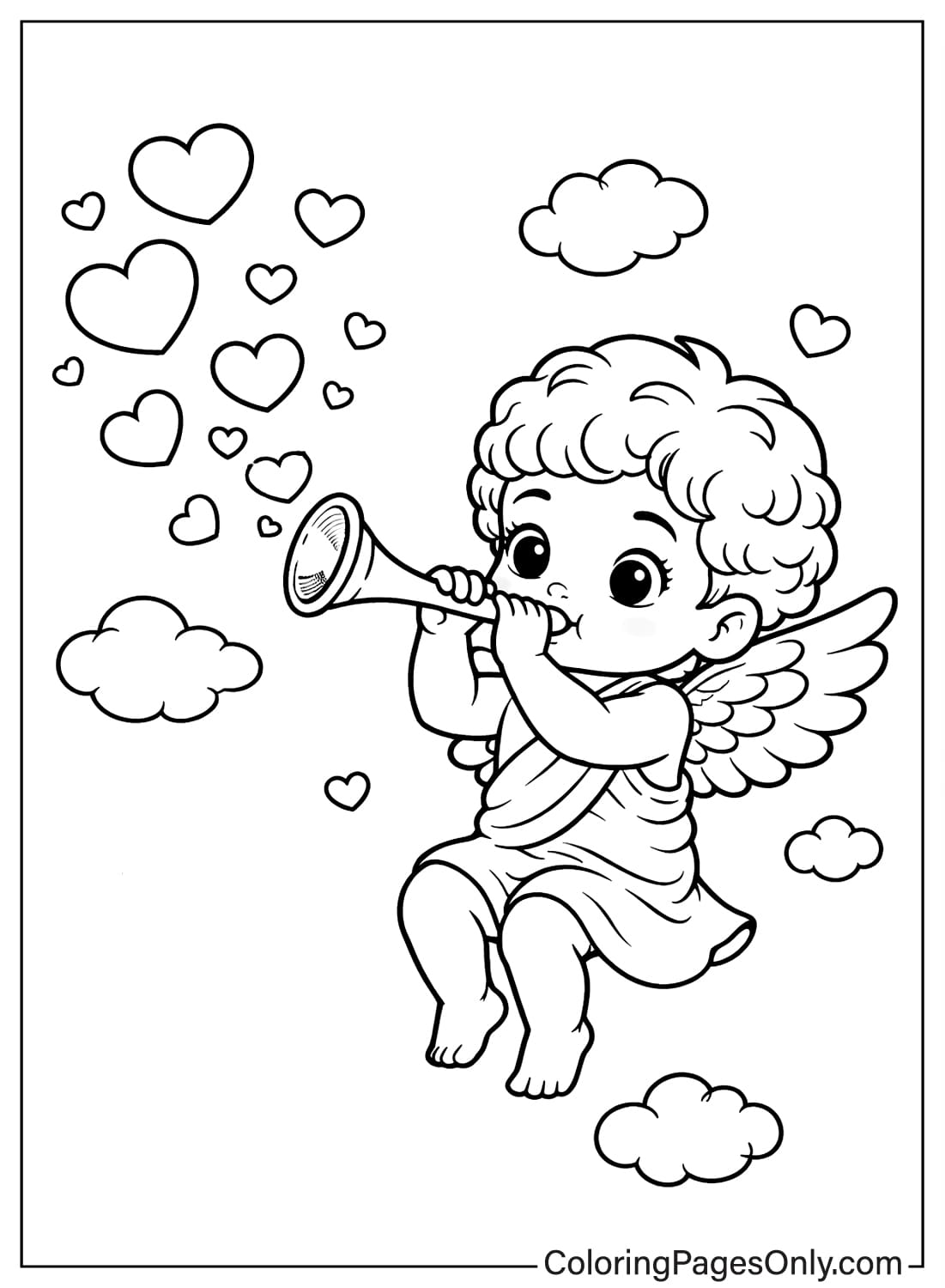 Cupid Blowing Love Horn Coloring Page from Cupid