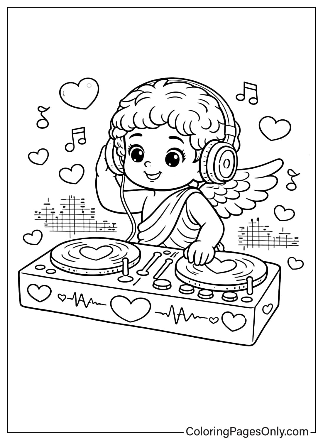 Cupid DJ Valentine Coloring Page from Cupid
