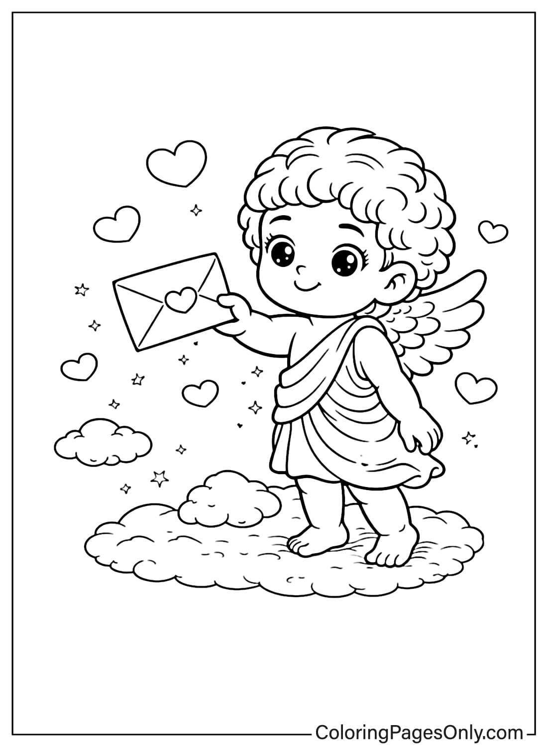 Cupid Delivering Love Letter Coloring Page from Cupid