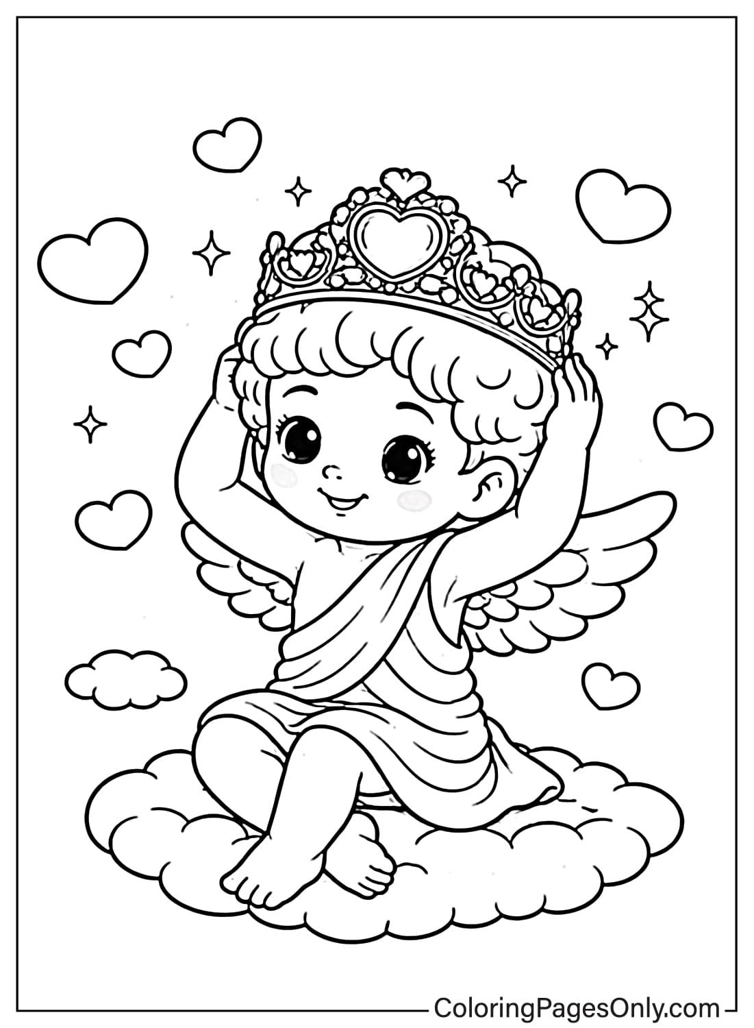 Cupid Wearing Heart Crown Coloring Page from Cupid