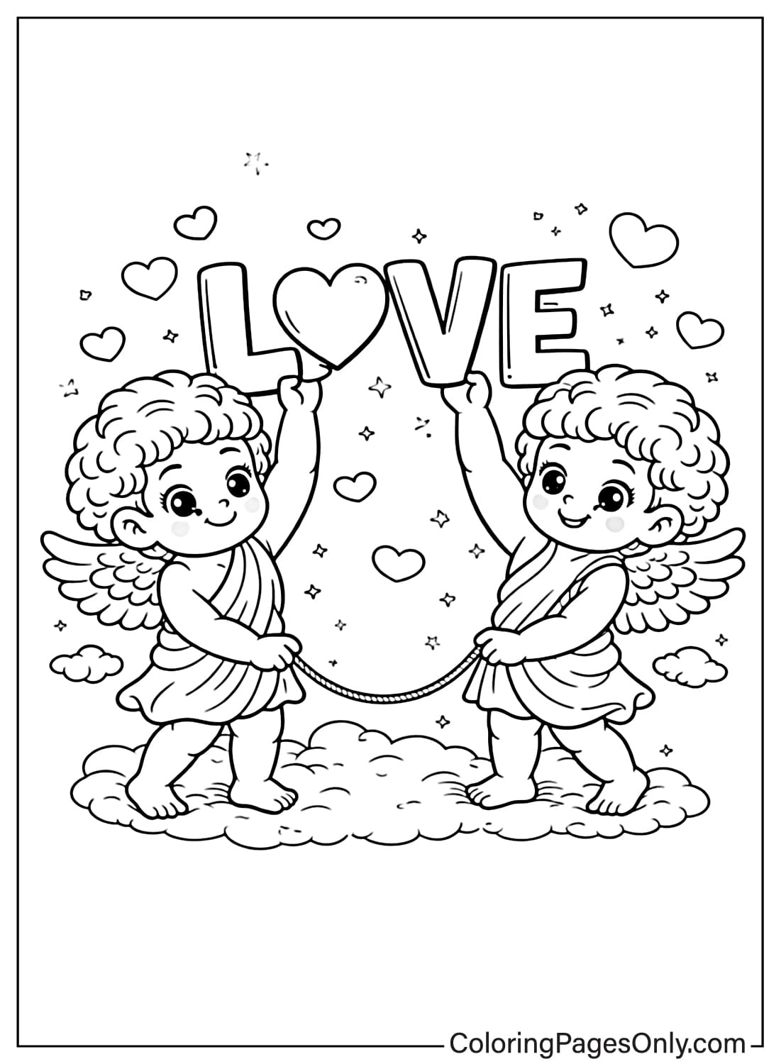 Cupid Holding Love Letter Coloring Page from Cupid