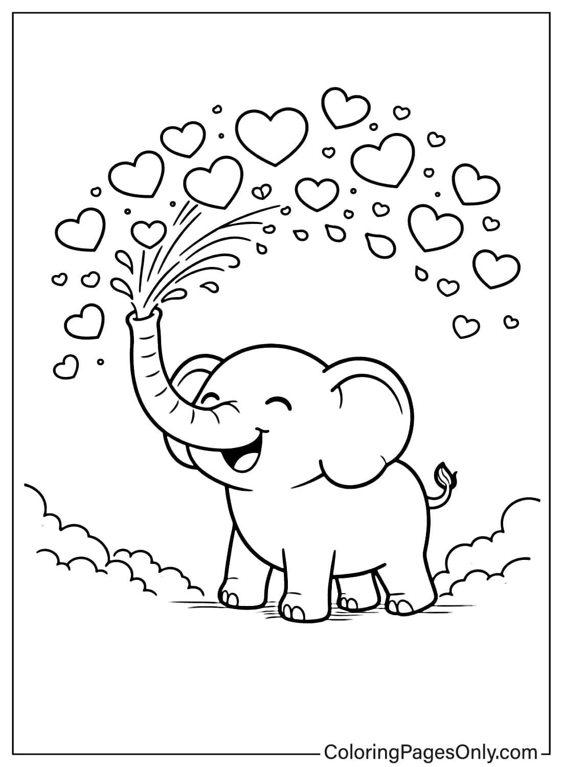Love Coloring Pages Elephant Spraying Hearts from Love