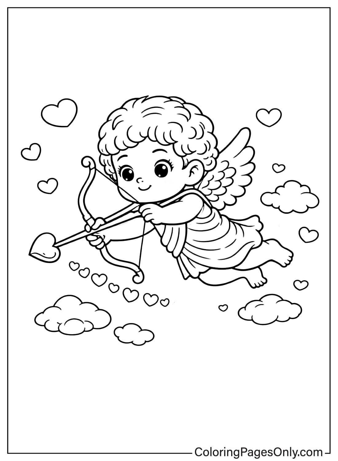 Flying Cupid With Heart Arrow Coloring Page from Cupid