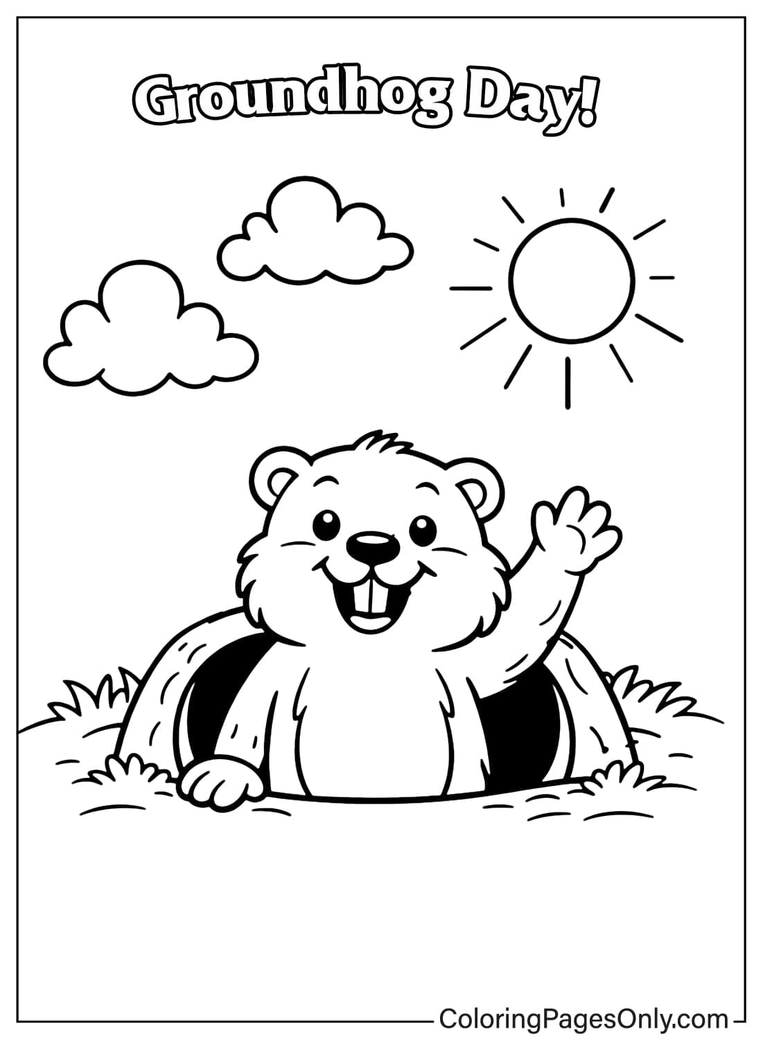 Groundhog Day Coloring Pages Waving From Burrow from Groundhog Day