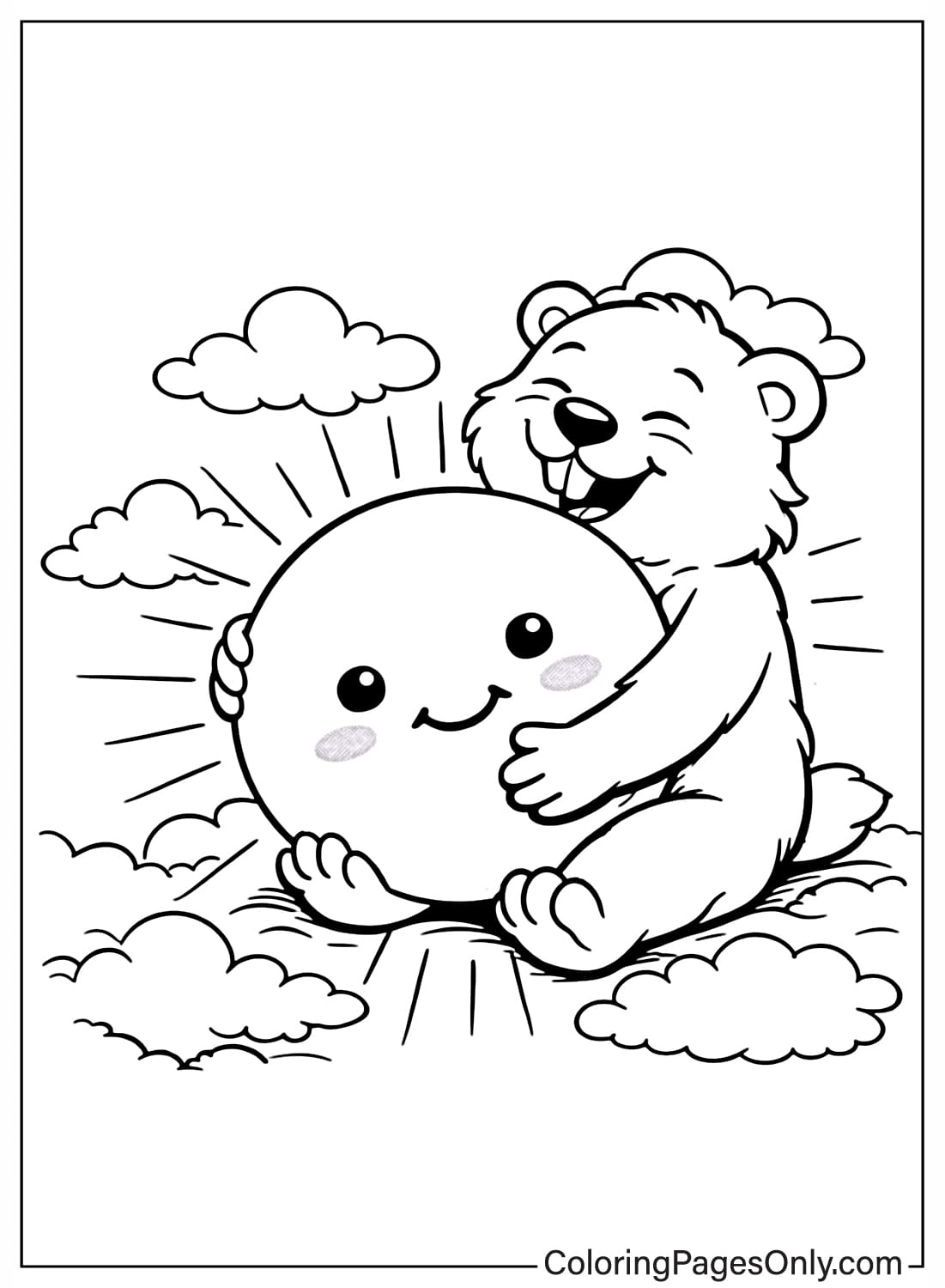 Groundhog Day Coloring Pages Hugging Sun from Groundhog Day