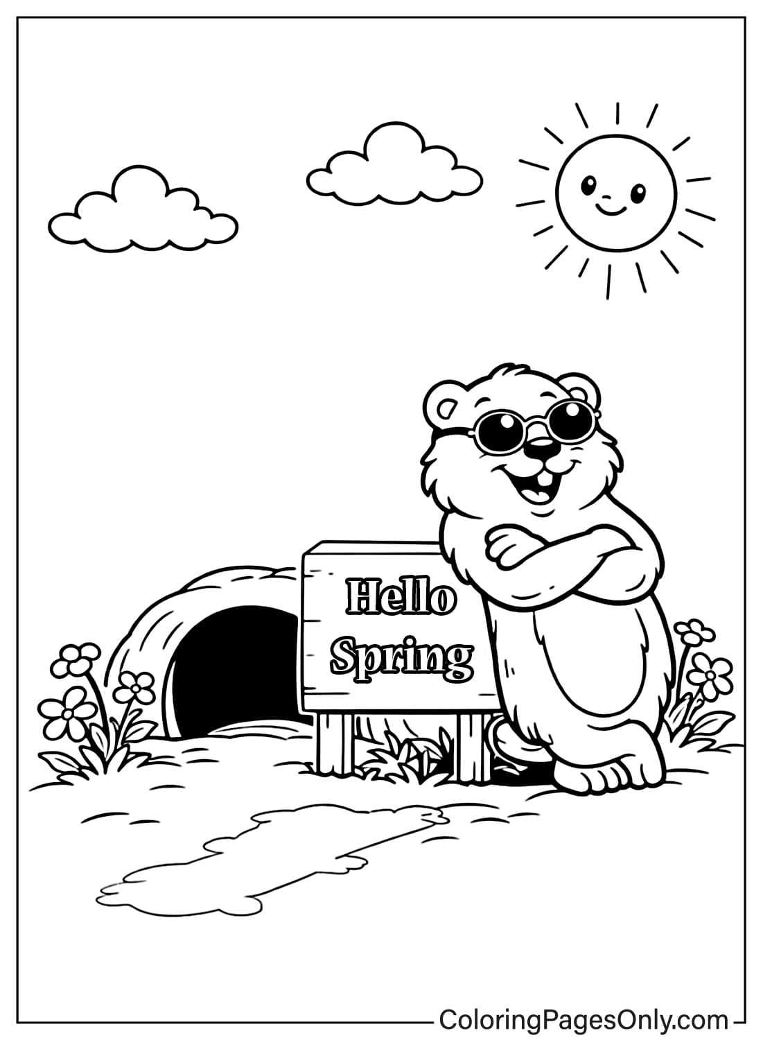 Groundhog Day Coloring Pages Hello Spring Scene from Groundhog Day