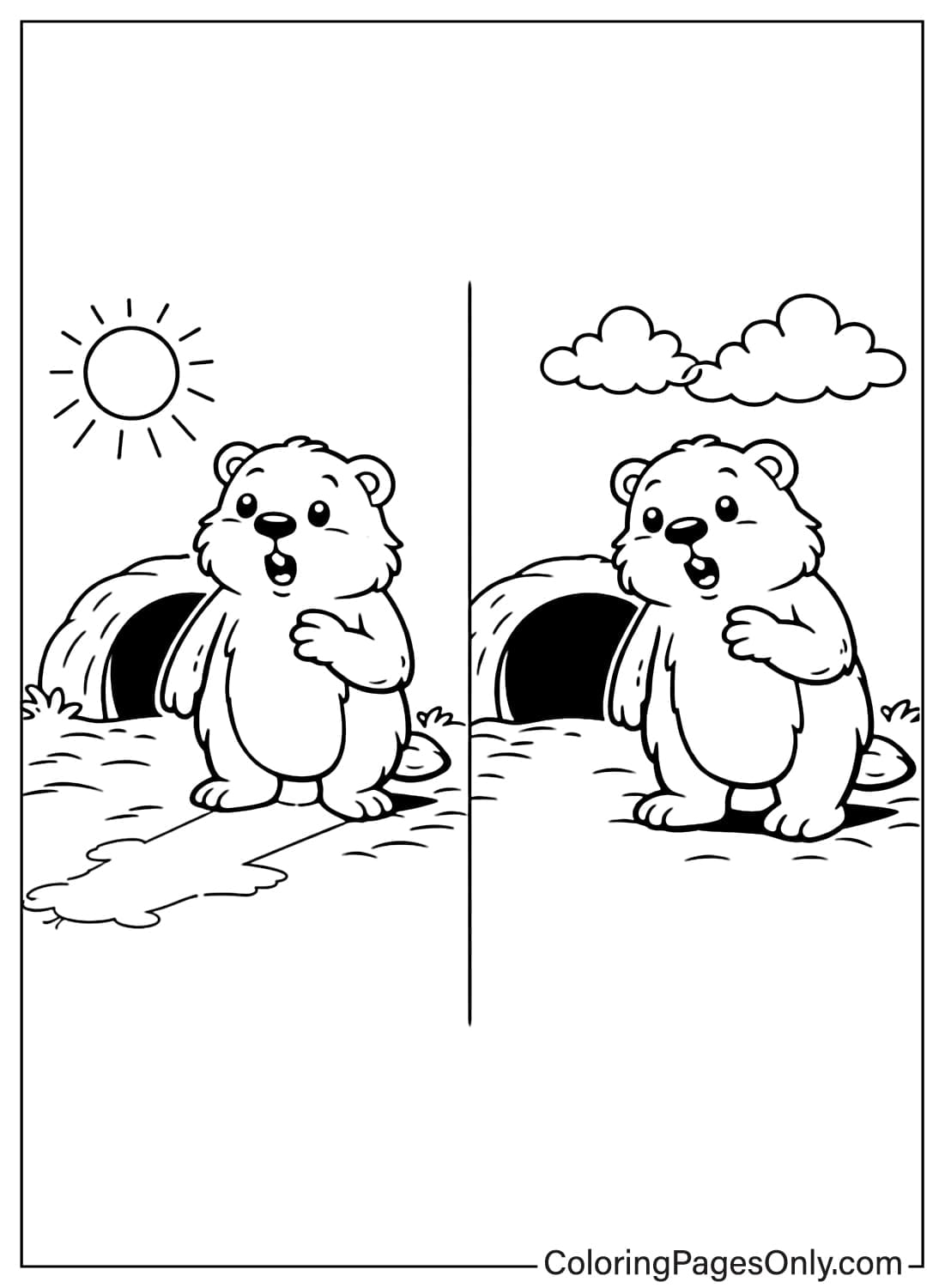 Groundhog Day Coloring Pages Shadow Comparison from Groundhog Day