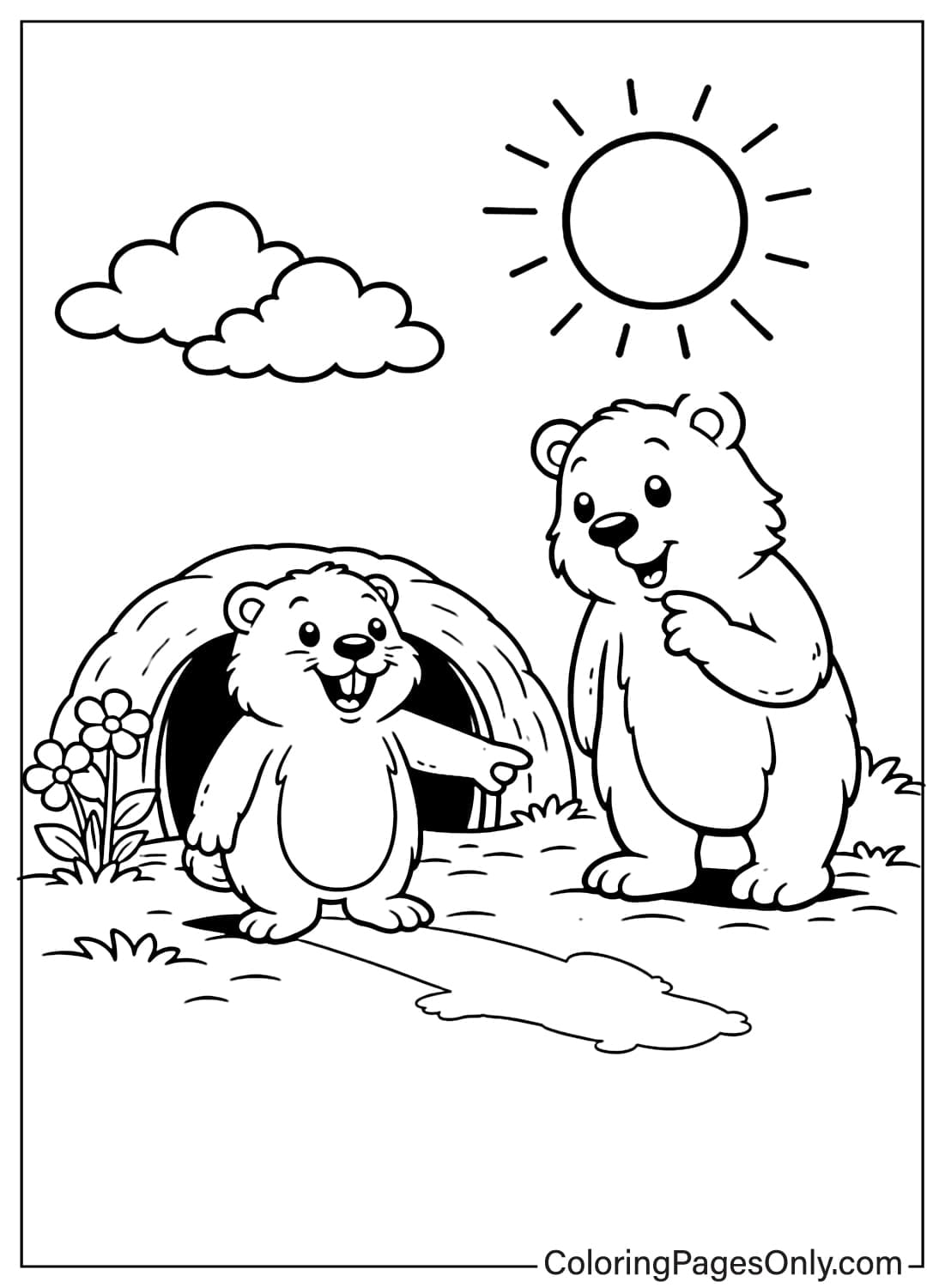 Groundhog Day Coloring Pages Showing Shadow from Groundhog Day