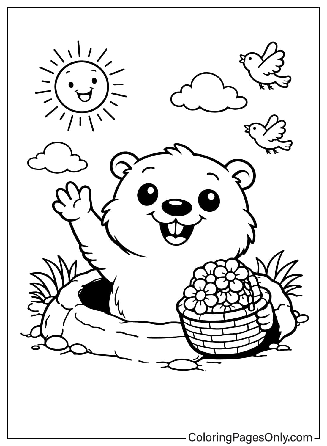 Groundhog Day Coloring Pages Waving From Burrow from Groundhog Day