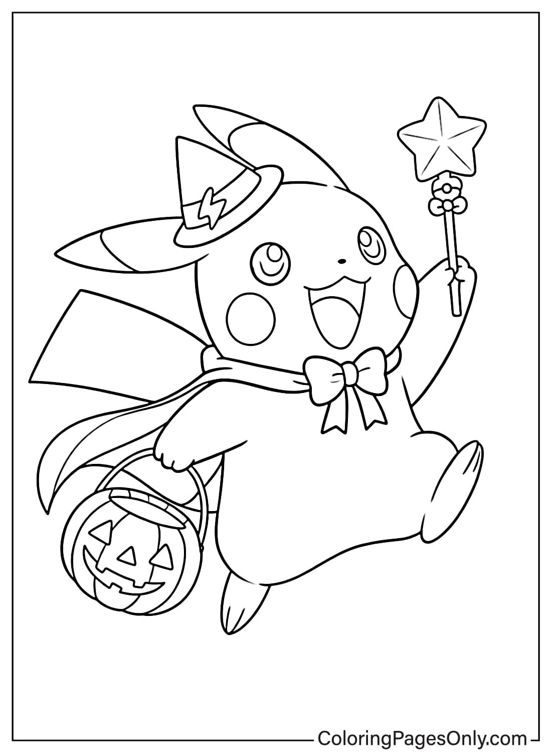 Halloween Pikachu coloring page with pumpkin from Pikachu