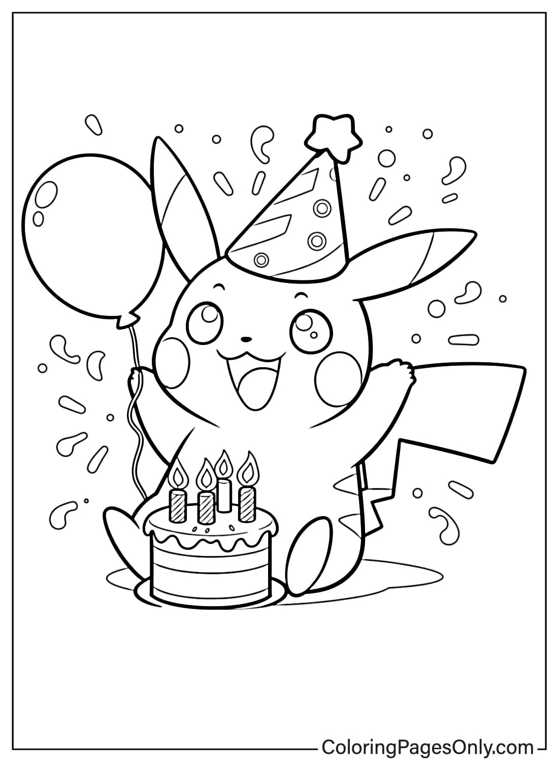 Happy birthday Pikachu coloring page from Pikachu