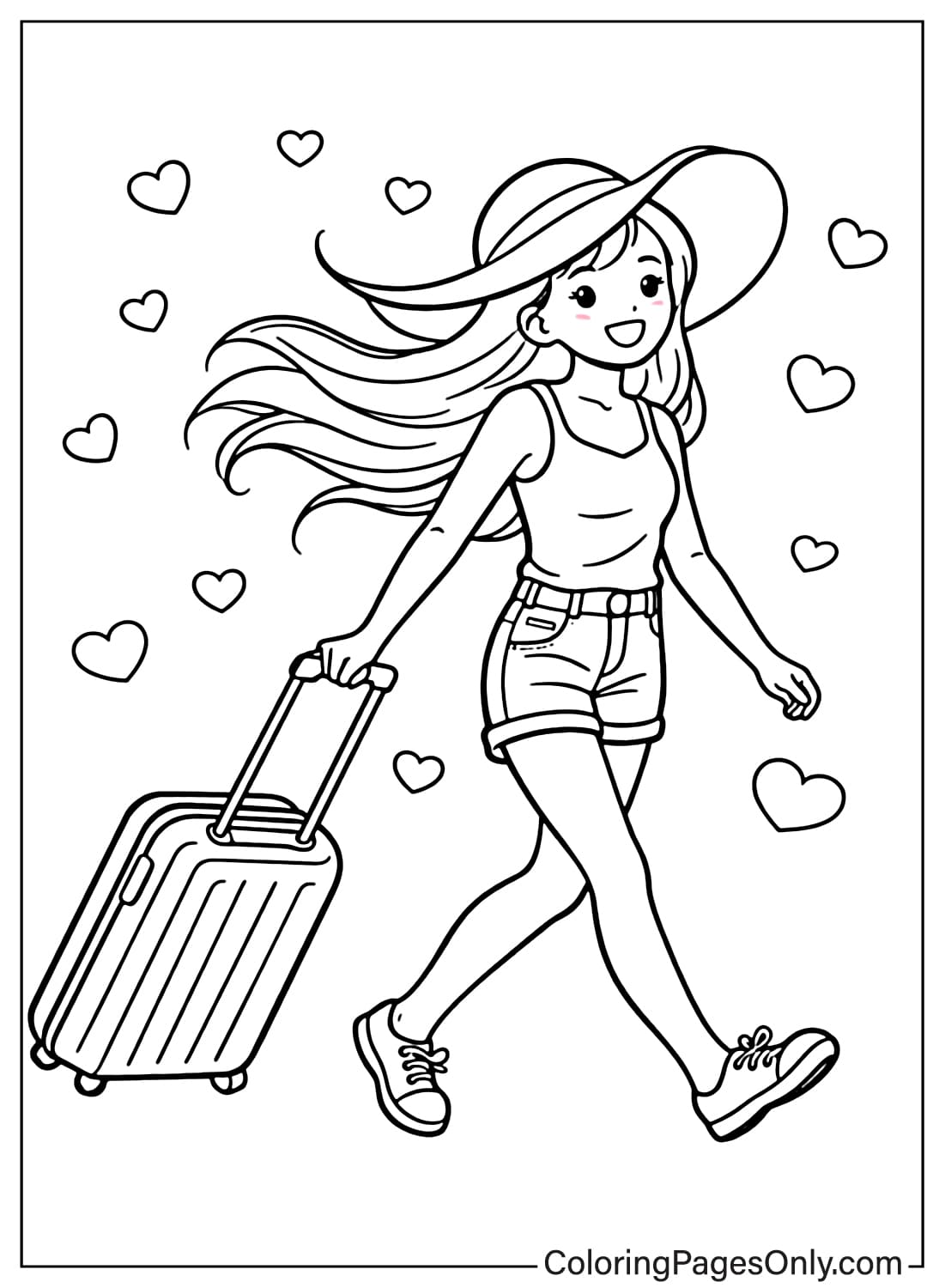 Valentines Day Coloring Pages Travel Girl Hearts from Valentine's Day