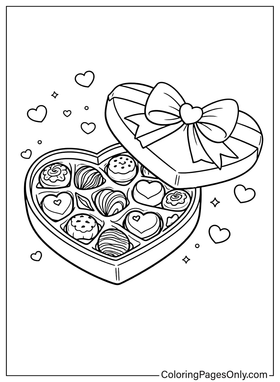 Heart Shaped Chocolate Gift Box Coloring Page from Heart