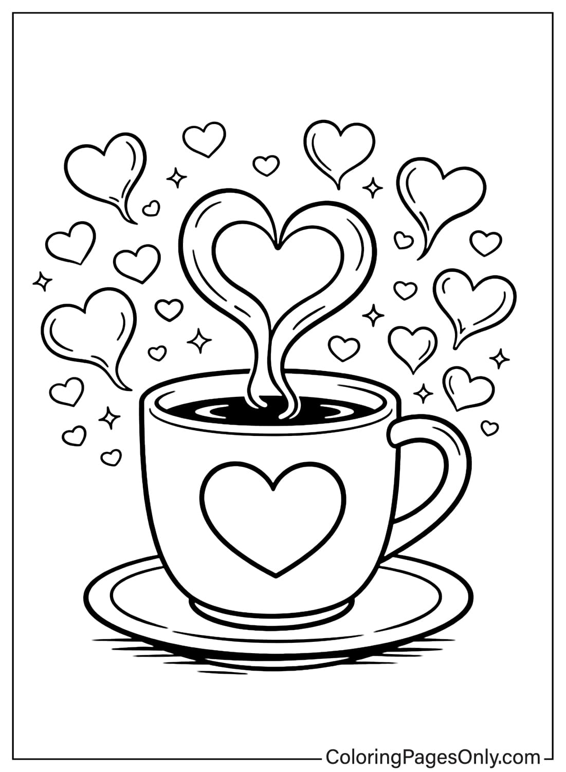 Coffee Cup With Heart Steam Coloring Page from Heart