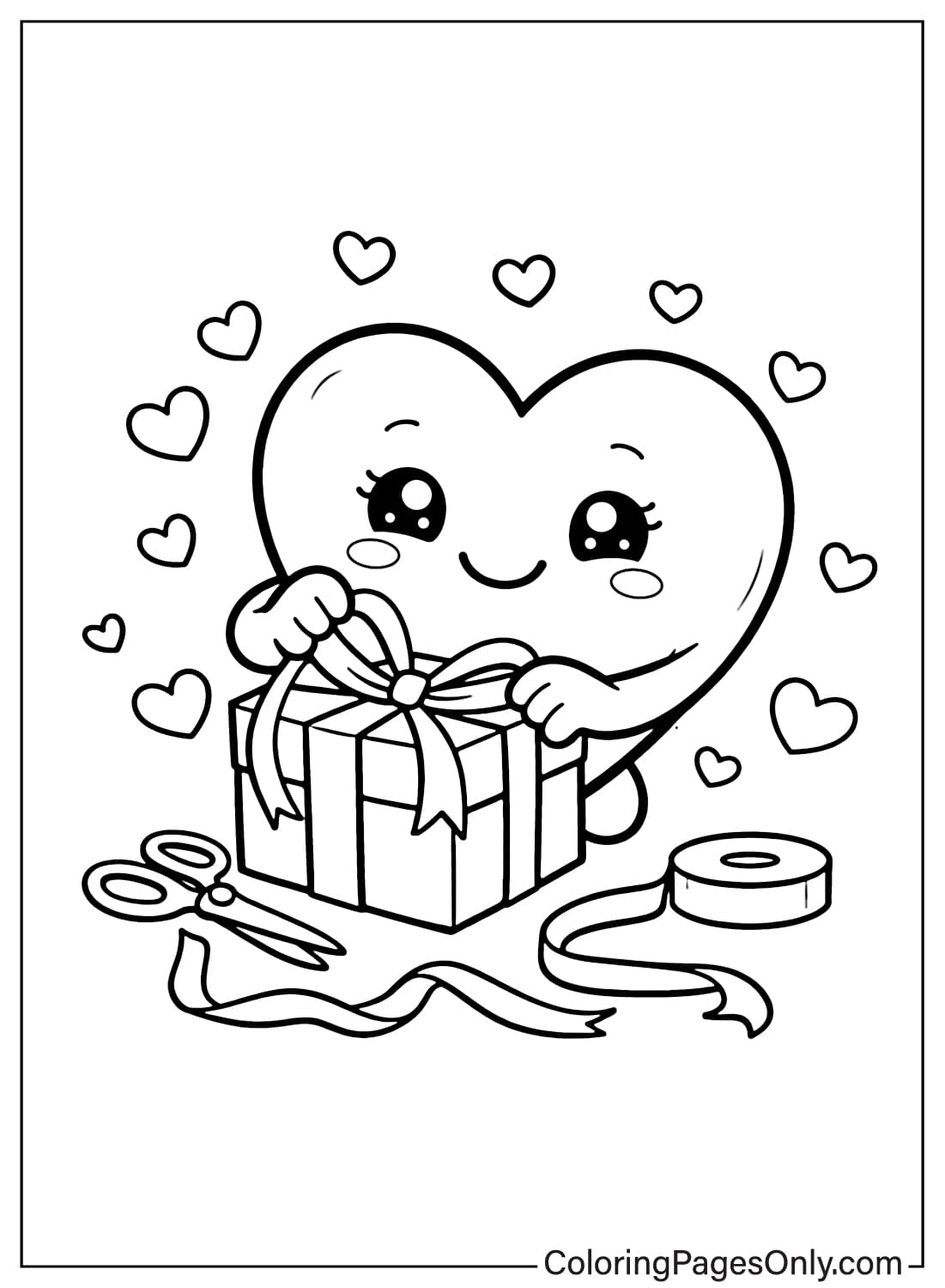 Cute Heart Wrapping A Gift Coloring Page from Heart