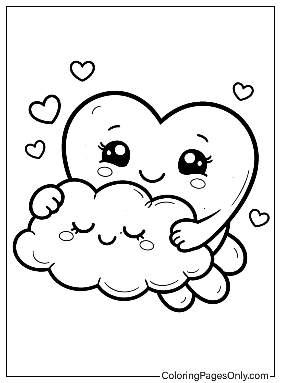 Loving Heart Hugging Sleeping Cloud Coloring Page from Heart