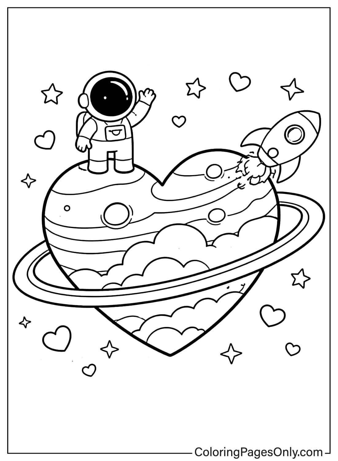 Valentines Day Coloring Pages Heart Planet Astronaut from Valentine's Day