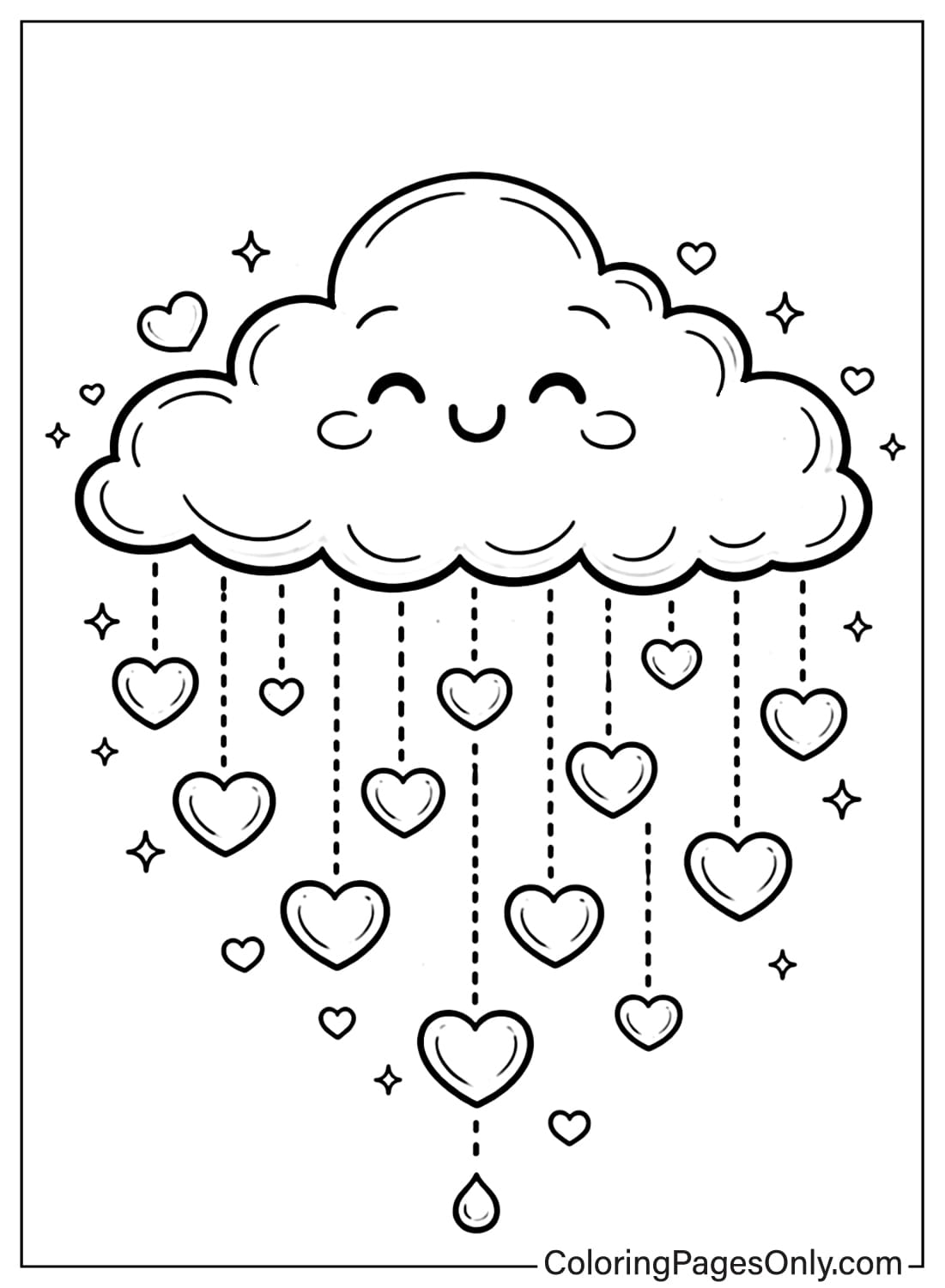 Smiling Cloud With Heart Shaped Raindrops Coloring Page from Heart