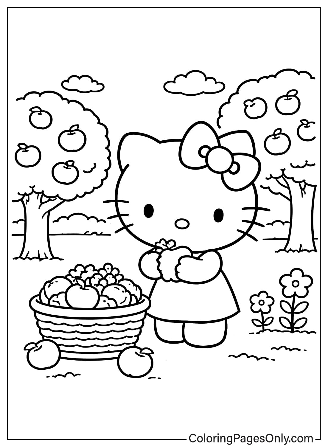 Hello Kitty coloring pages apple basket from Hello Kitty