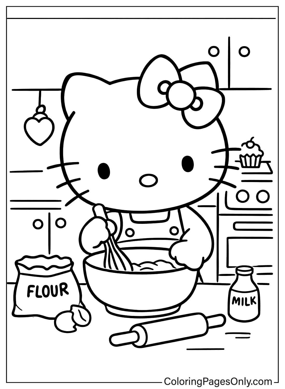 Hello Kitty coloring pages baking kitchen from Hello Kitty