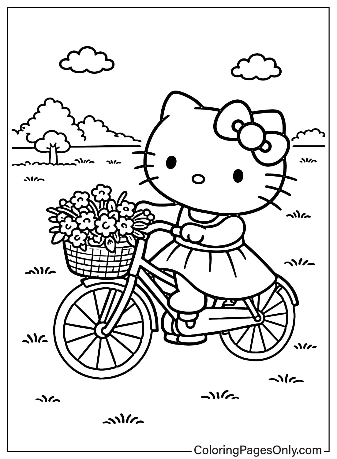 Hello Kitty coloring pages riding a bike from Hello Kitty
