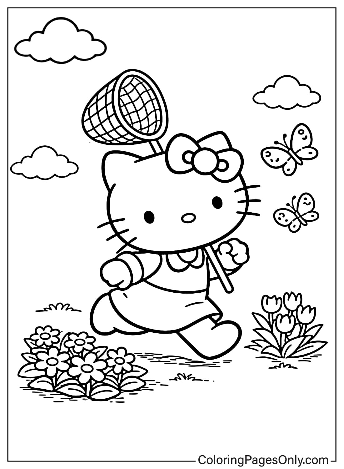Hello Kitty coloring pages catching butterflies from Hello Kitty