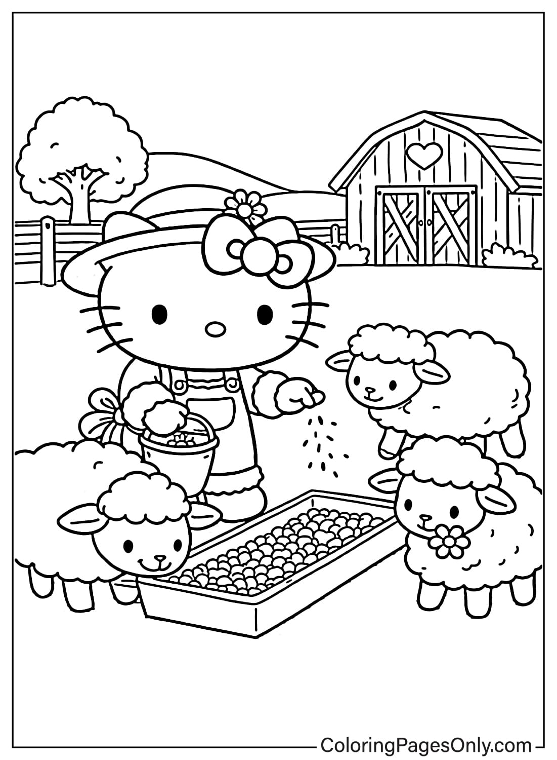 Hello Kitty coloring pages farm scene from Hello Kitty