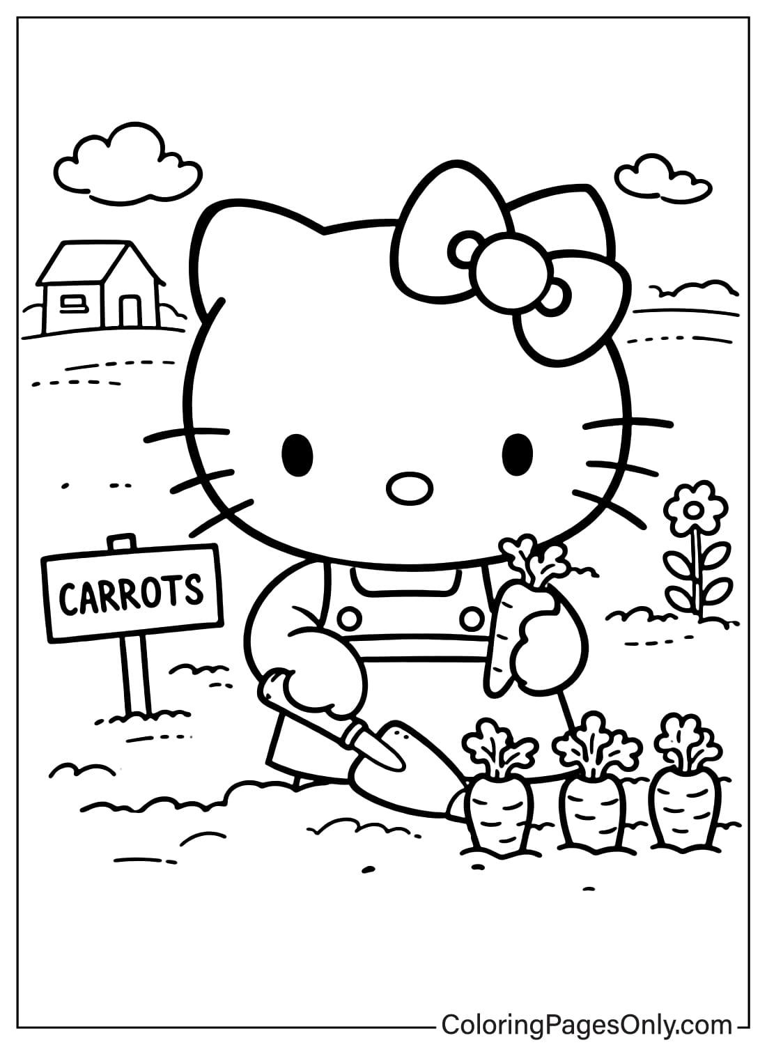 Hello Kitty coloring pages harvesting carrots from Hello Kitty