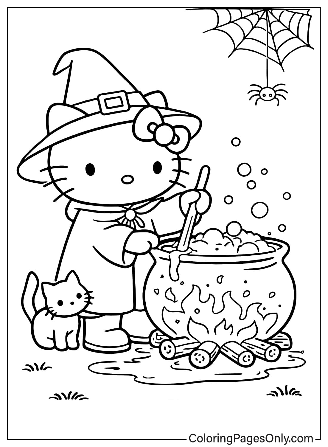 Hello Kitty coloring pages witch cauldron from Hello Kitty