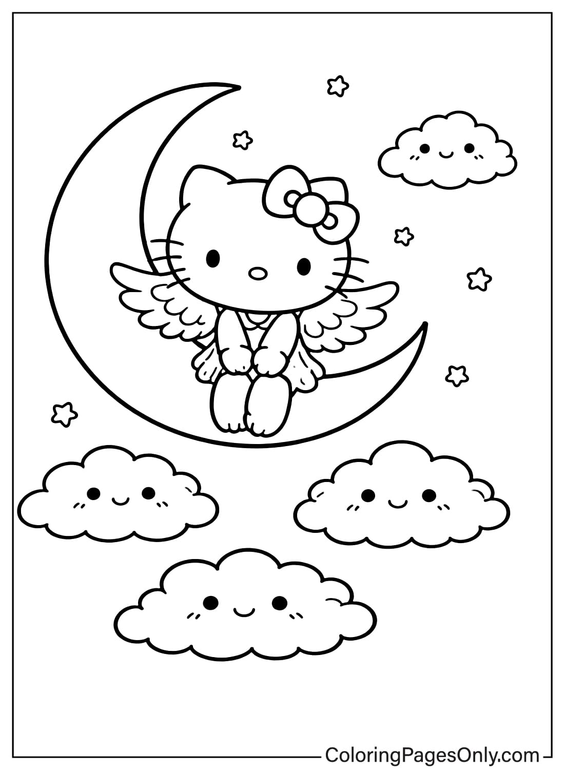 Hello Kitty coloring pages angel on moon from Hello Kitty
