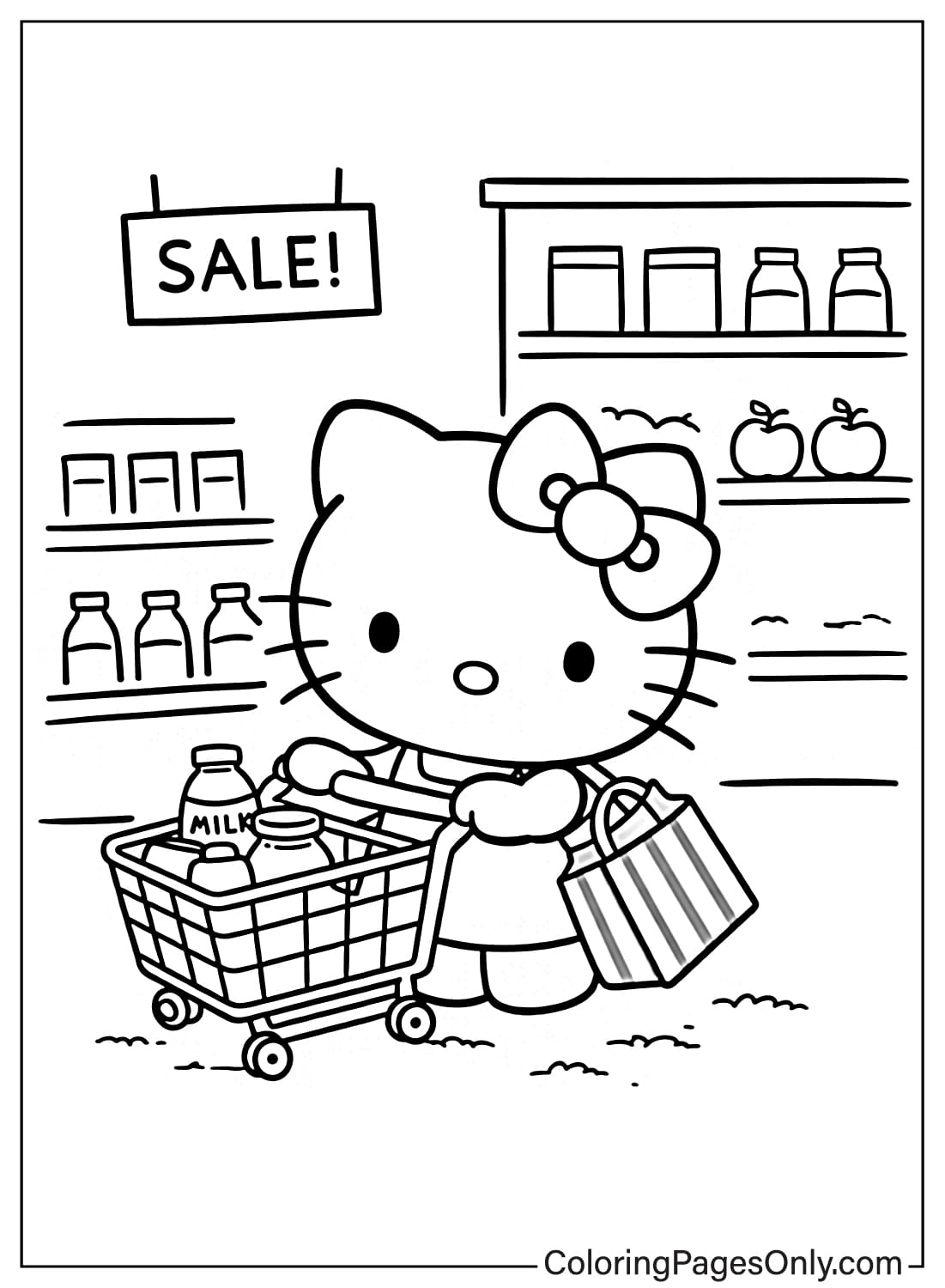 Hello Kitty coloring pages shopping cart from Hello Kitty