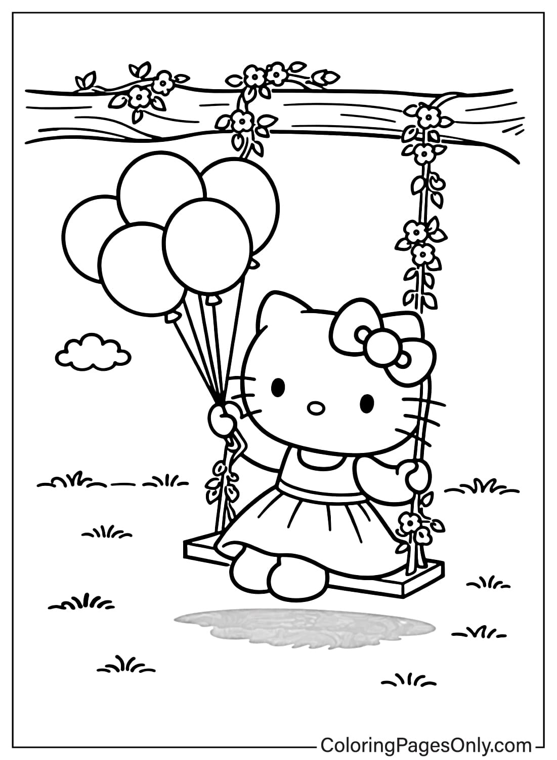 Hello Kitty coloring pages swing balloons from Hello Kitty