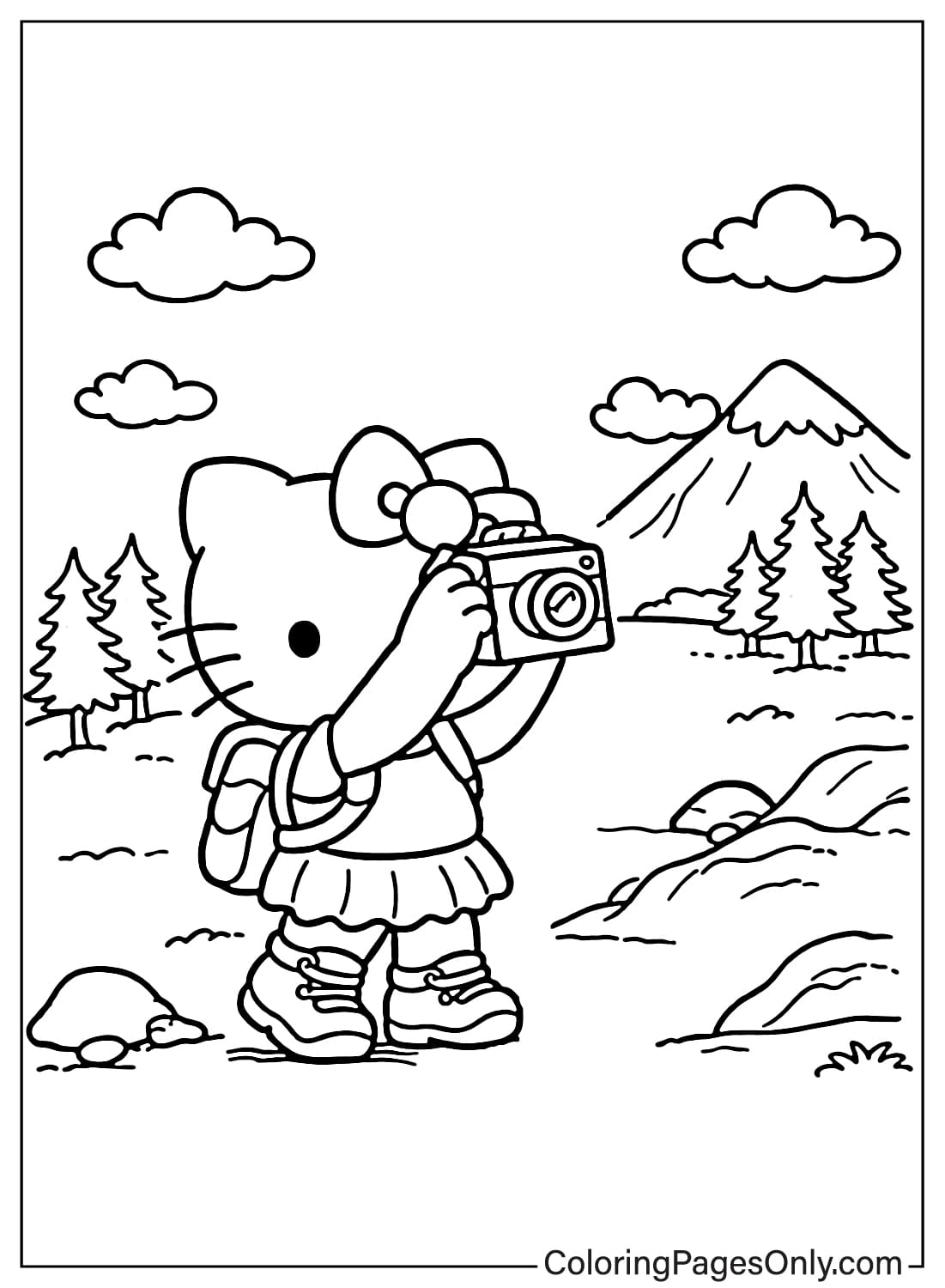 Hello Kitty coloring pages taking photos outdoors from Hello Kitty