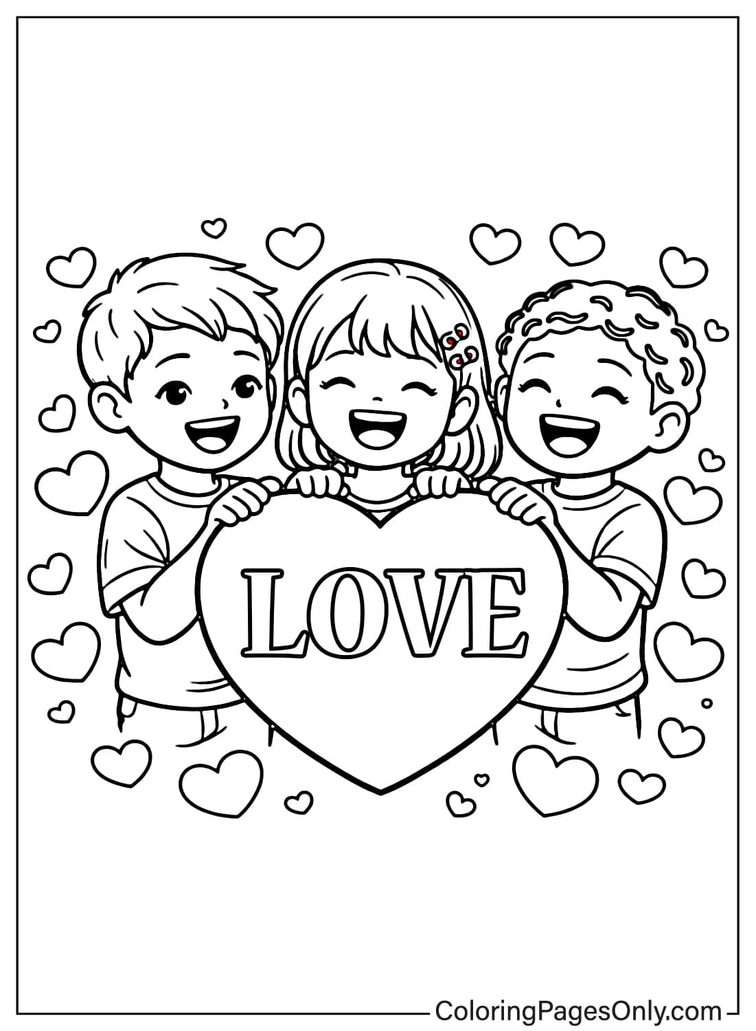 Love Coloring Pages Kids Holding Heart from Love