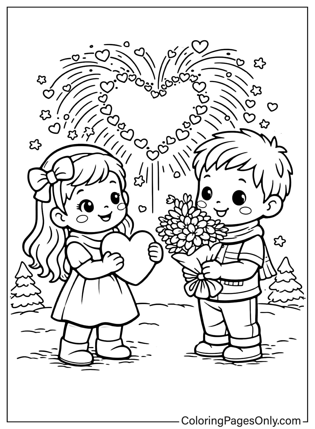 Valentines Day Coloring Pages Kids Fireworks Heart from Valentine's Day