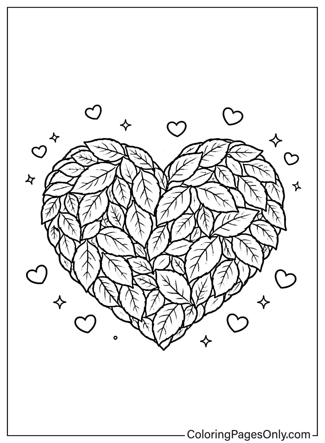 Heart Shape Made Of Leaves Coloring Page from Heart