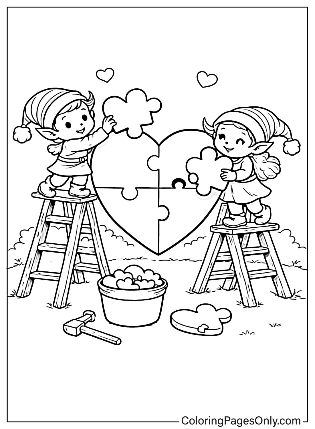 Valentines Day Coloring Pages Elves Puzzle Heart from Valentine's Day