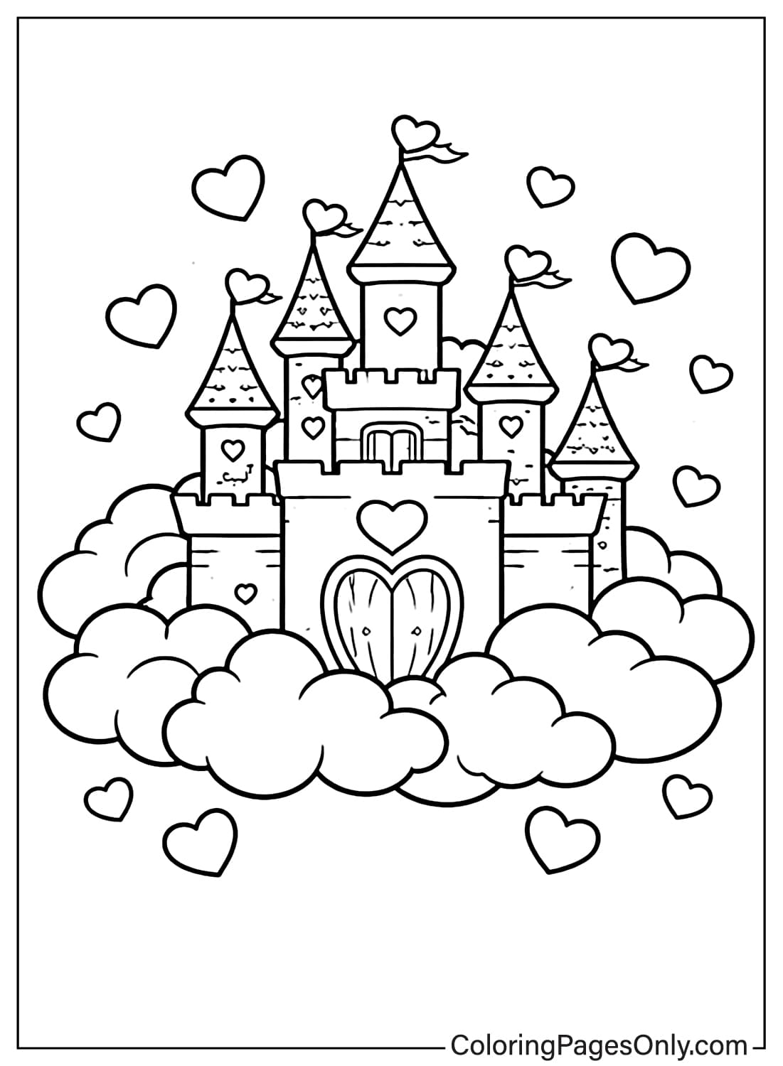 Valentines Day Coloring Pages Love Castle Clouds from Valentine's Day