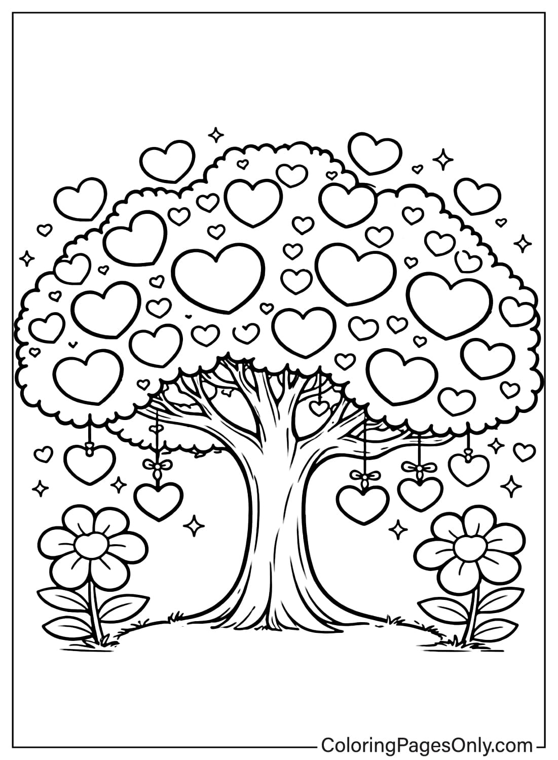 Tree With Heart Shaped Leaves Coloring Page from Heart