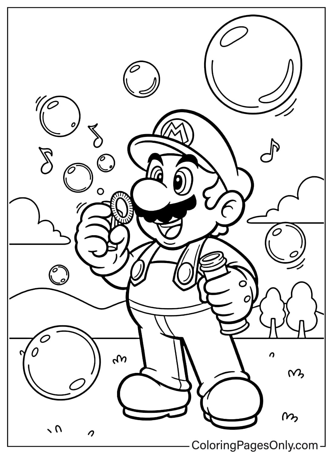 Mario blowing bubbles coloring page from Mario