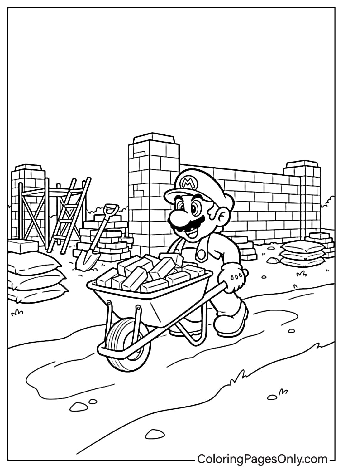 Mario construction site coloring page from Mario