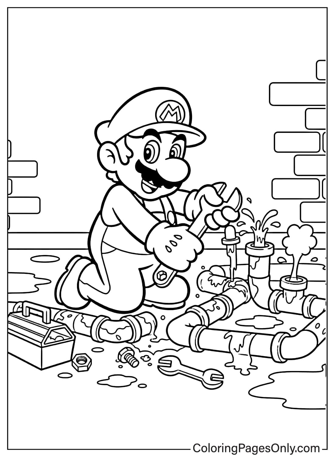 Mario fishing by river coloring page from Mario